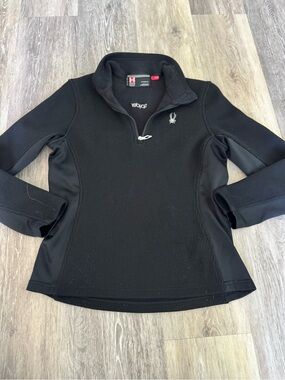 Spyder Core black fleece sweater w/ribbed texture & branded 1/4 zipper